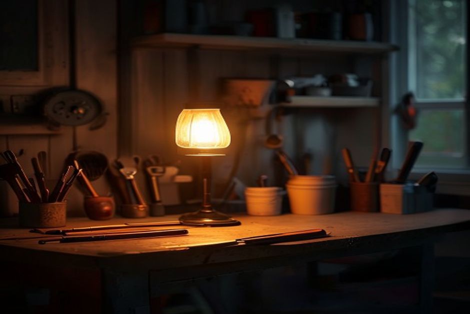 A warm lamp keeping guard over the bench at night